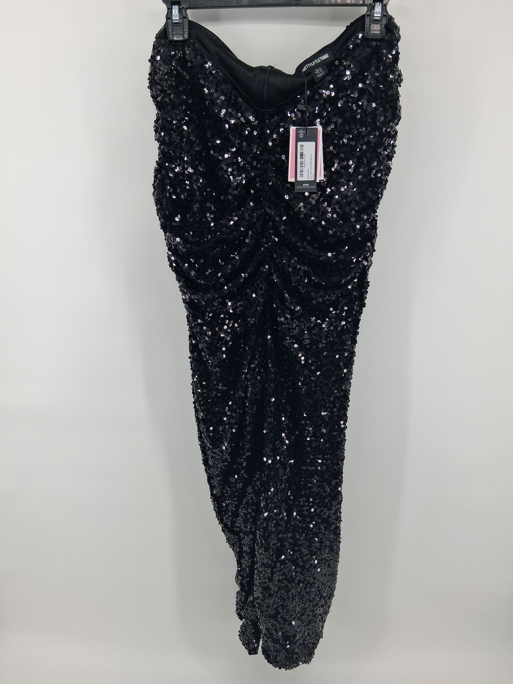 PrettyLittleThing Black Strapless Sequin Midi Dress